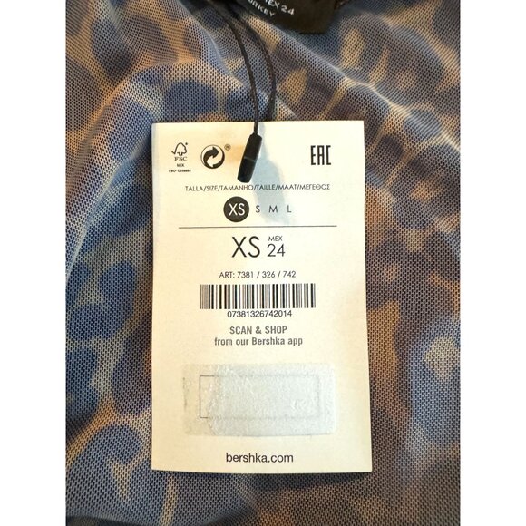 Bershka Leopard Print Mesh Bodysuit Long Sleeve High Neck - Picture 7 of 12